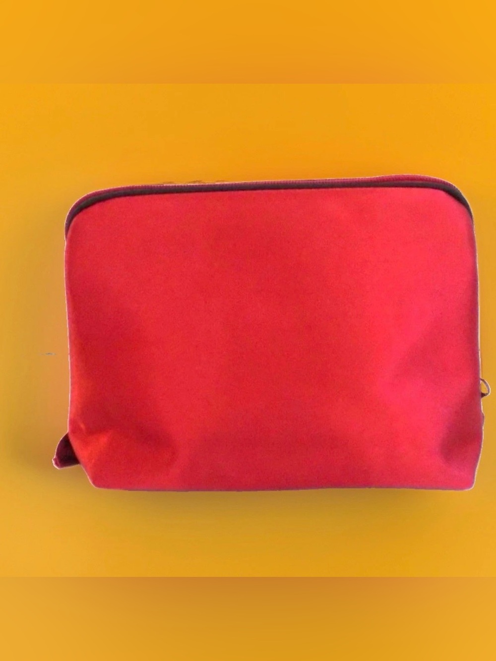 CHANEL Red Satin Cosmetic Pouch with Logo NWOT 9”W x 7”H x 3.5”D - Picture 3 of 6
